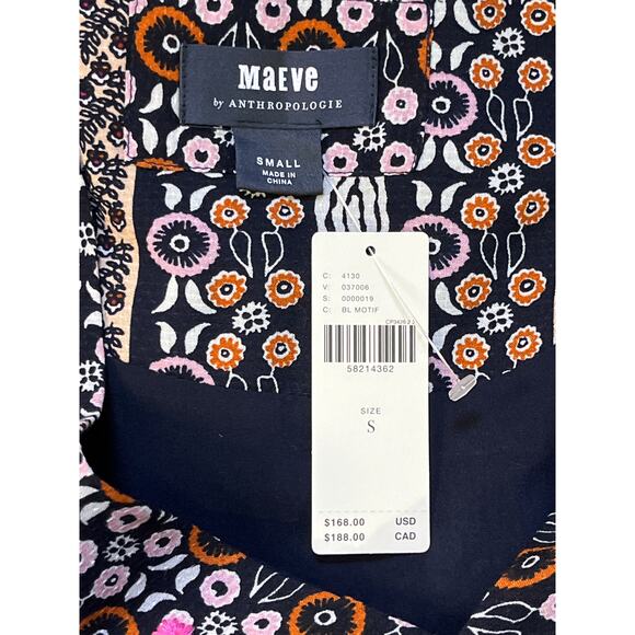 Maeve Anthropologie Naomi Embroidered Boho Tunic Dress Blue Motif Small NWT - Picture 2 of 12